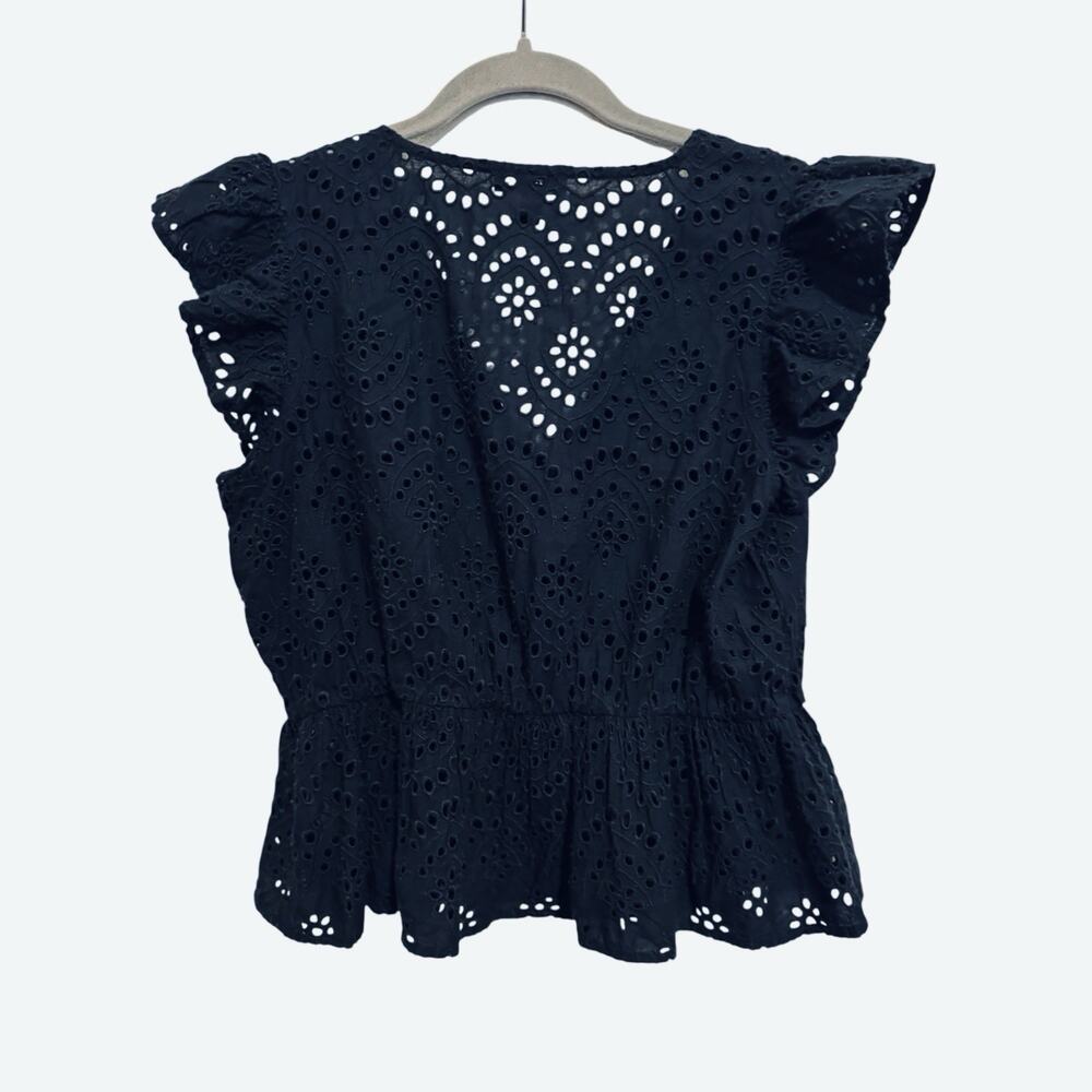 Express Beaded Black Eyelet Ruffle Sleeves Top Whimsigoth Festival Gypsy Size M - Picture 2 of 10